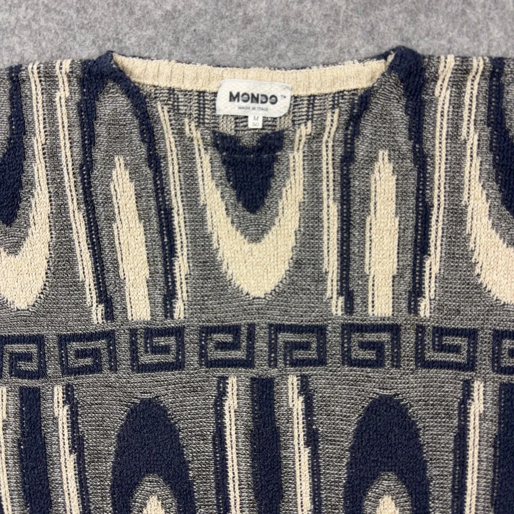 VTG Mondo Sweater Mens Medium Beige Gray Abstract Geometric 3D Knit Italy 90s